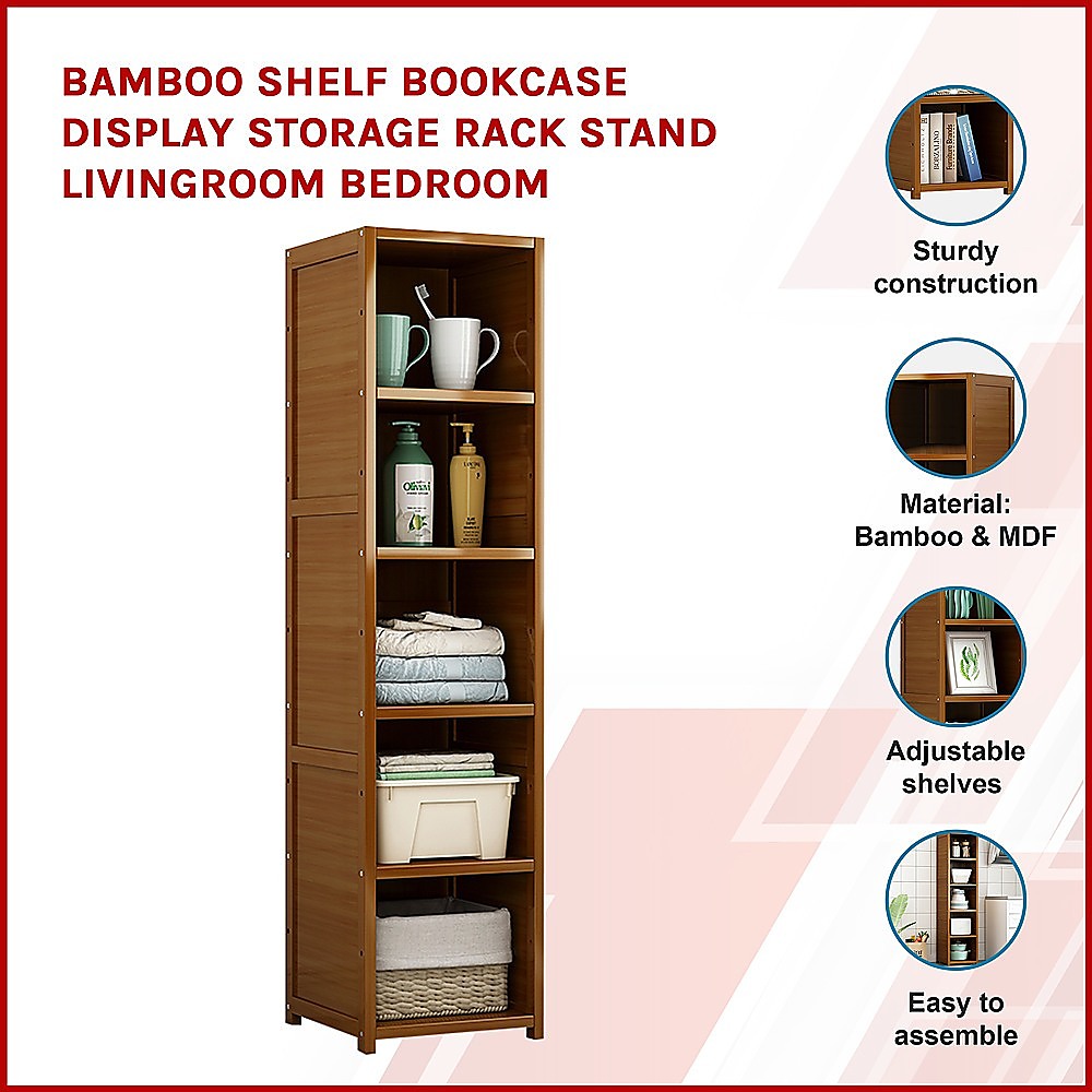 Bamboo Shelf Bookcase Display Storage Rack Stand Livingroom Bedroom - Cosy Abode
