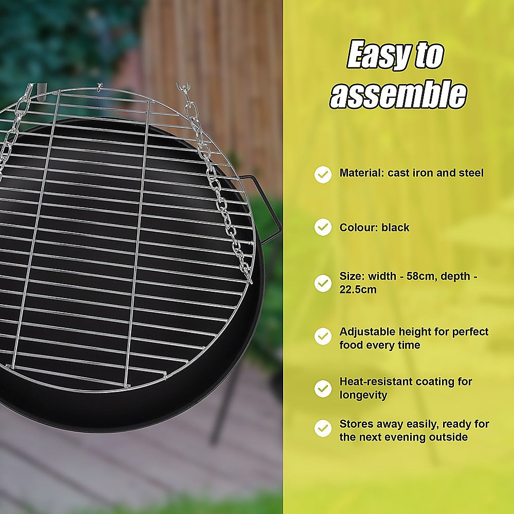 Tripod Garden Fire Pit BBQ Barbecue Cast Iron & Steel Fire Pit Bowl Round - Cosy Abode