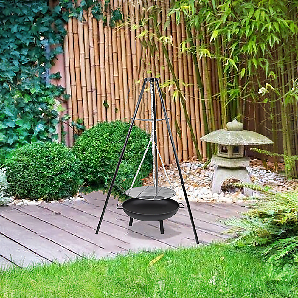 Tripod Garden Fire Pit BBQ Barbecue Cast Iron & Steel Fire Pit Bowl Round - Cosy Abode