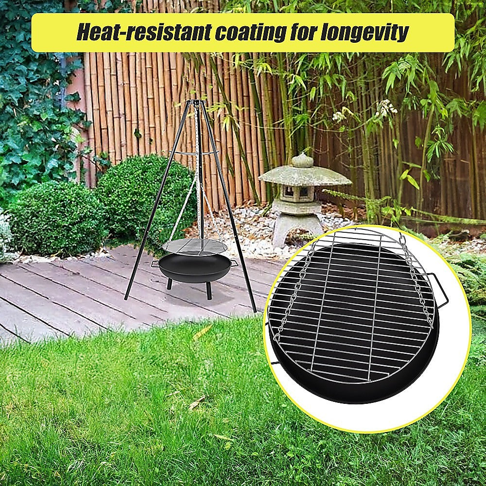 Tripod Garden Fire Pit BBQ Barbecue Cast Iron & Steel Fire Pit Bowl Round - Cosy Abode