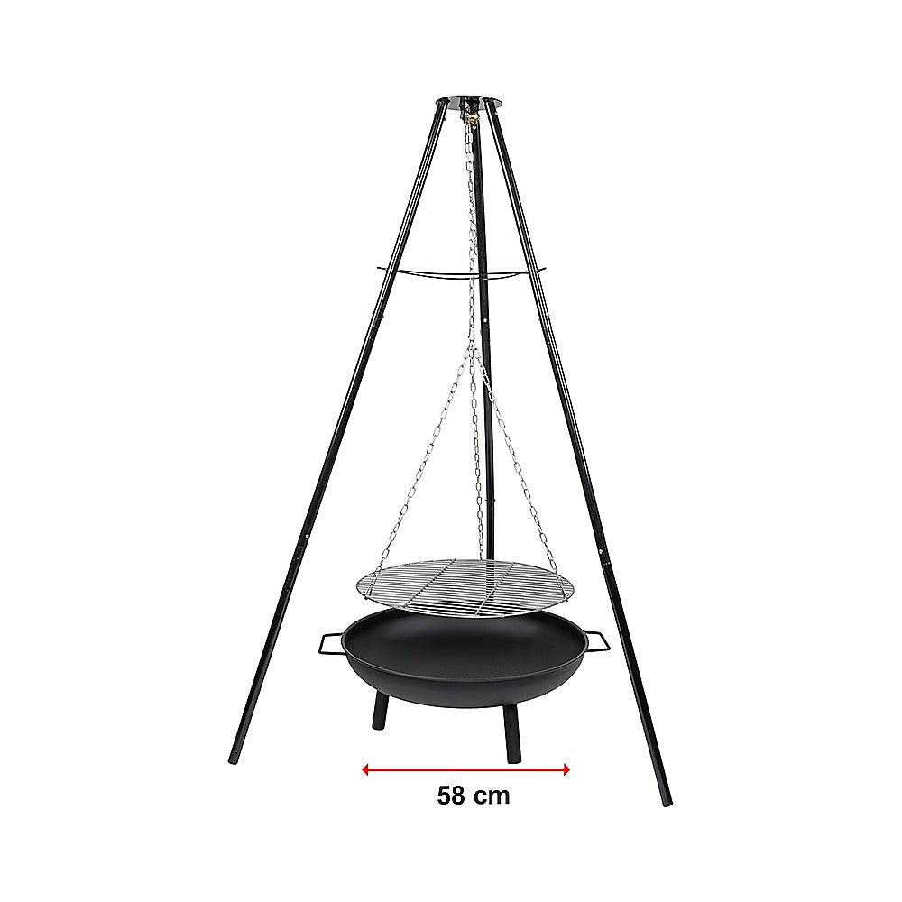 Tripod Garden Fire Pit BBQ Barbecue Cast Iron & Steel Fire Pit Bowl Round - Cosy Abode