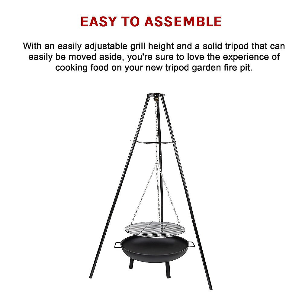 Tripod Garden Fire Pit BBQ Barbecue Cast Iron & Steel Fire Pit Bowl Round - Cosy Abode
