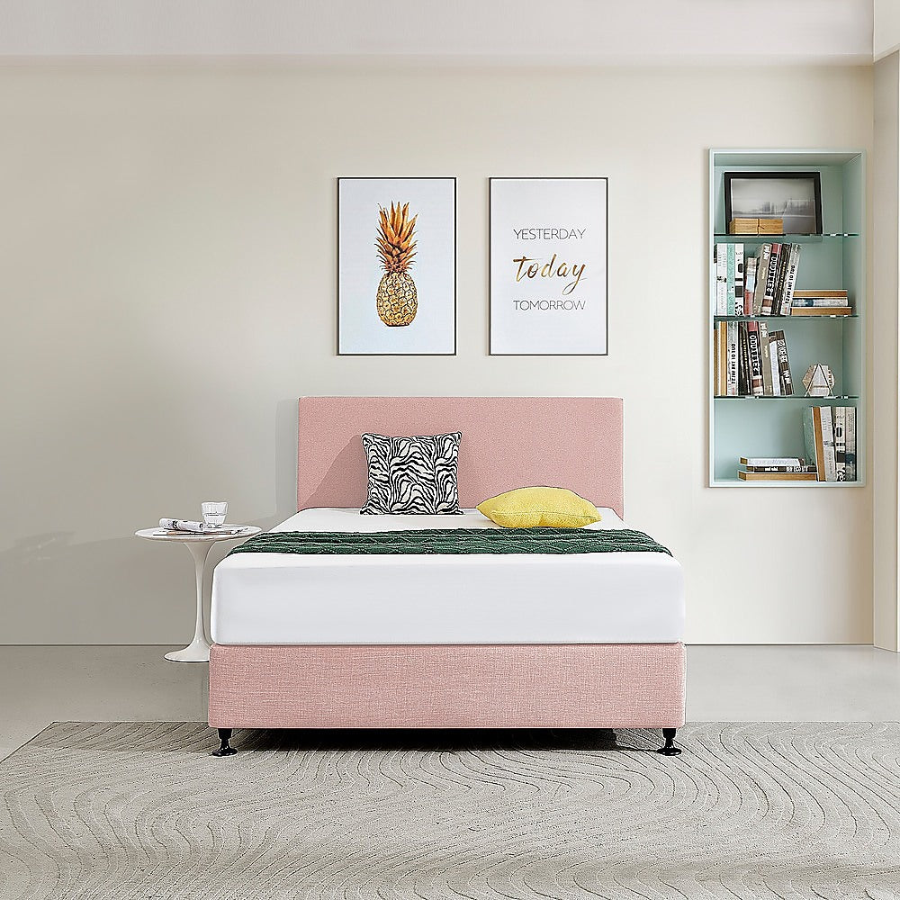 Linen Fabric Double Bed Deluxe Headboard Bedhead - Pale Pink - Cosy Abode