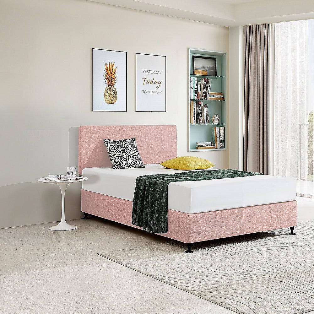 Linen Fabric Double Bed Deluxe Headboard Bedhead - Pale Pink - Cosy Abode
