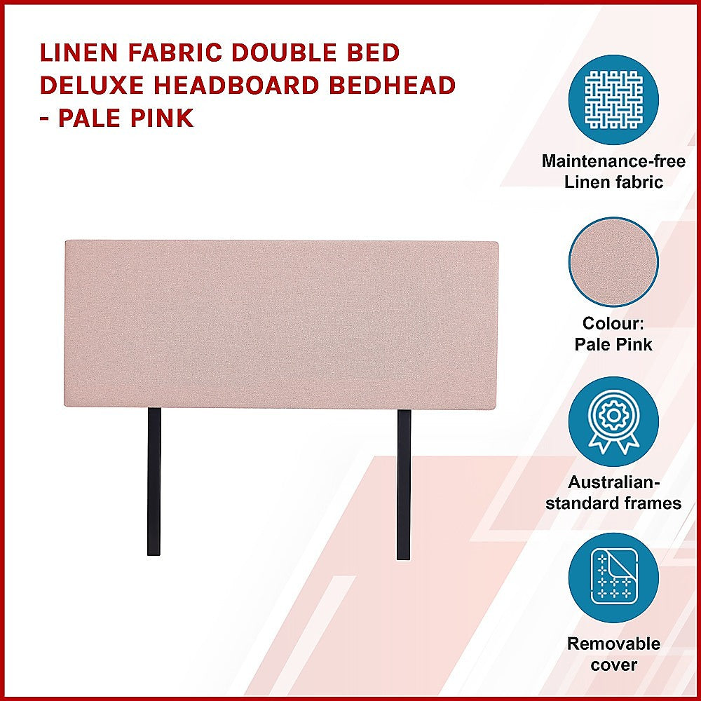 Linen Fabric Double Bed Deluxe Headboard Bedhead - Pale Pink - Cosy Abode