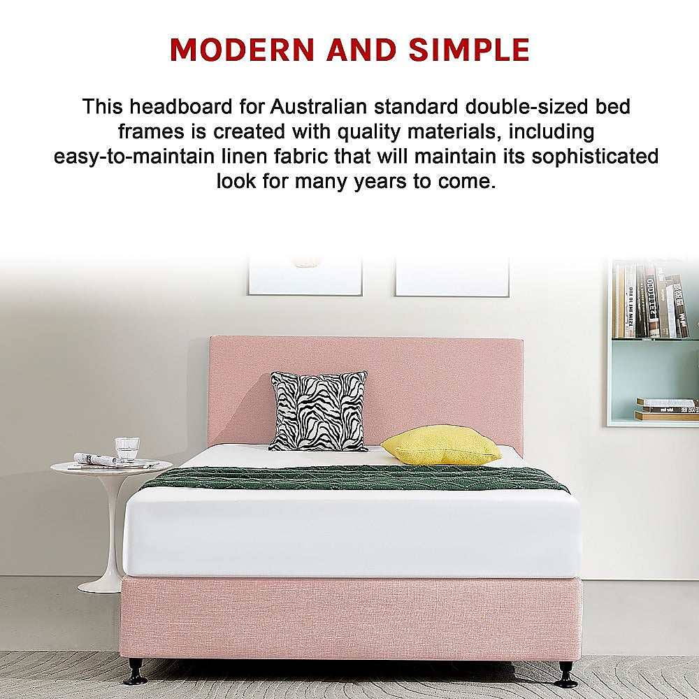 Linen Fabric Double Bed Deluxe Headboard Bedhead - Pale Pink - Cosy Abode
