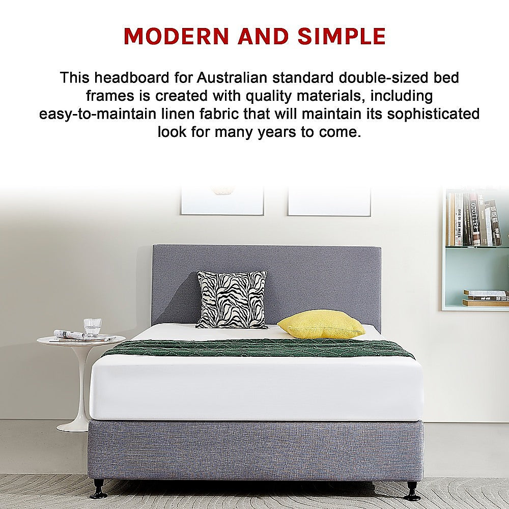 Linen Fabric Double Bed Deluxe Headboard Bedhead - Slate Ash - Cosy Abode