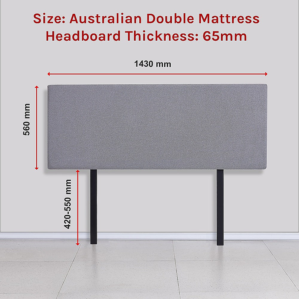 Linen Fabric Double Bed Deluxe Headboard Bedhead - Slate Ash - Cosy Abode