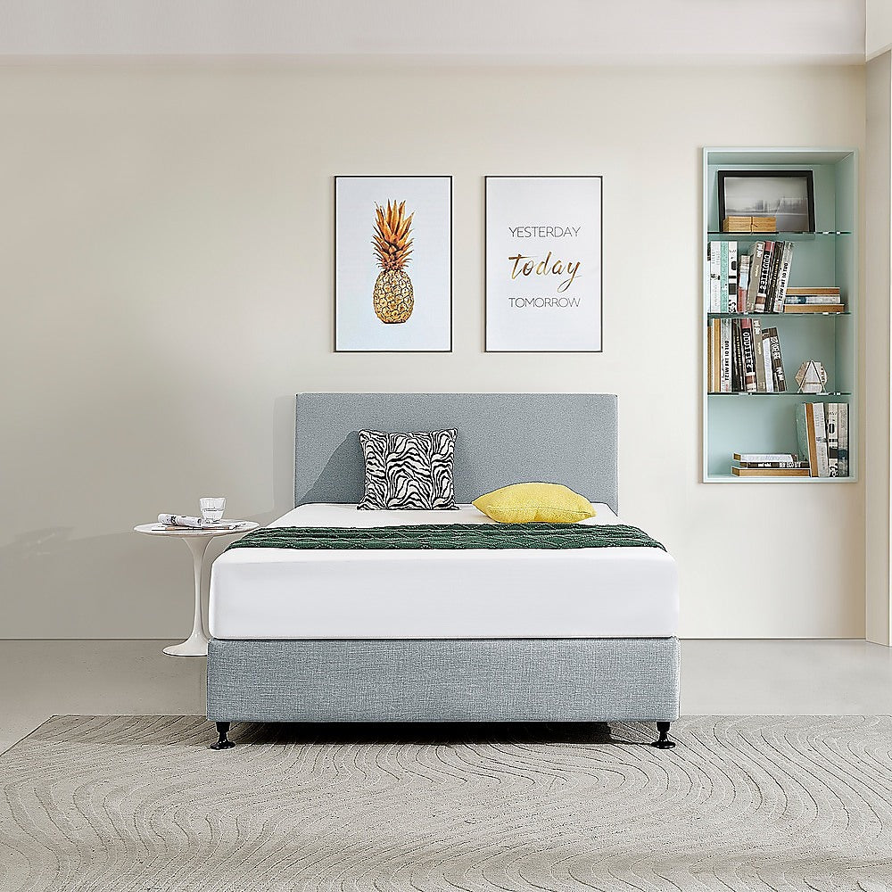 Linen Fabric Double Bed Deluxe Headboard Bedhead - Stone Grey - Cosy Abode