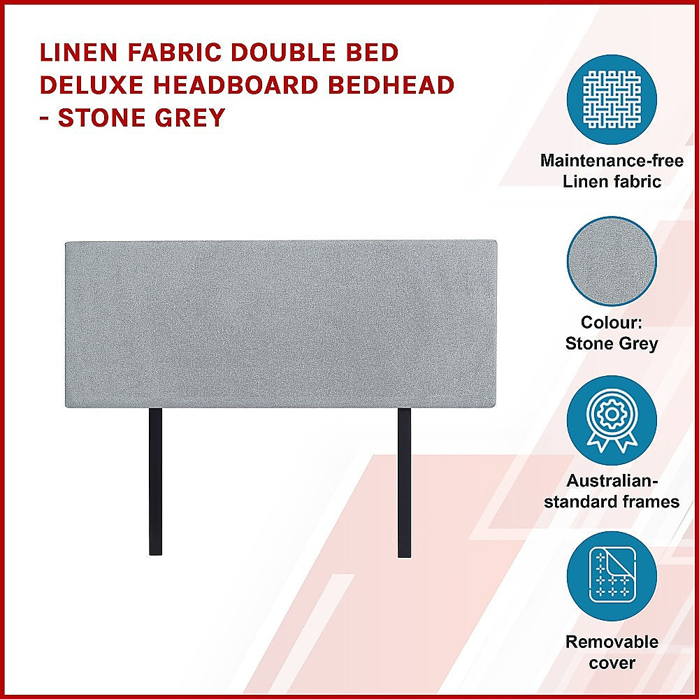 Linen Fabric Double Bed Deluxe Headboard Bedhead - Stone Grey - Cosy Abode