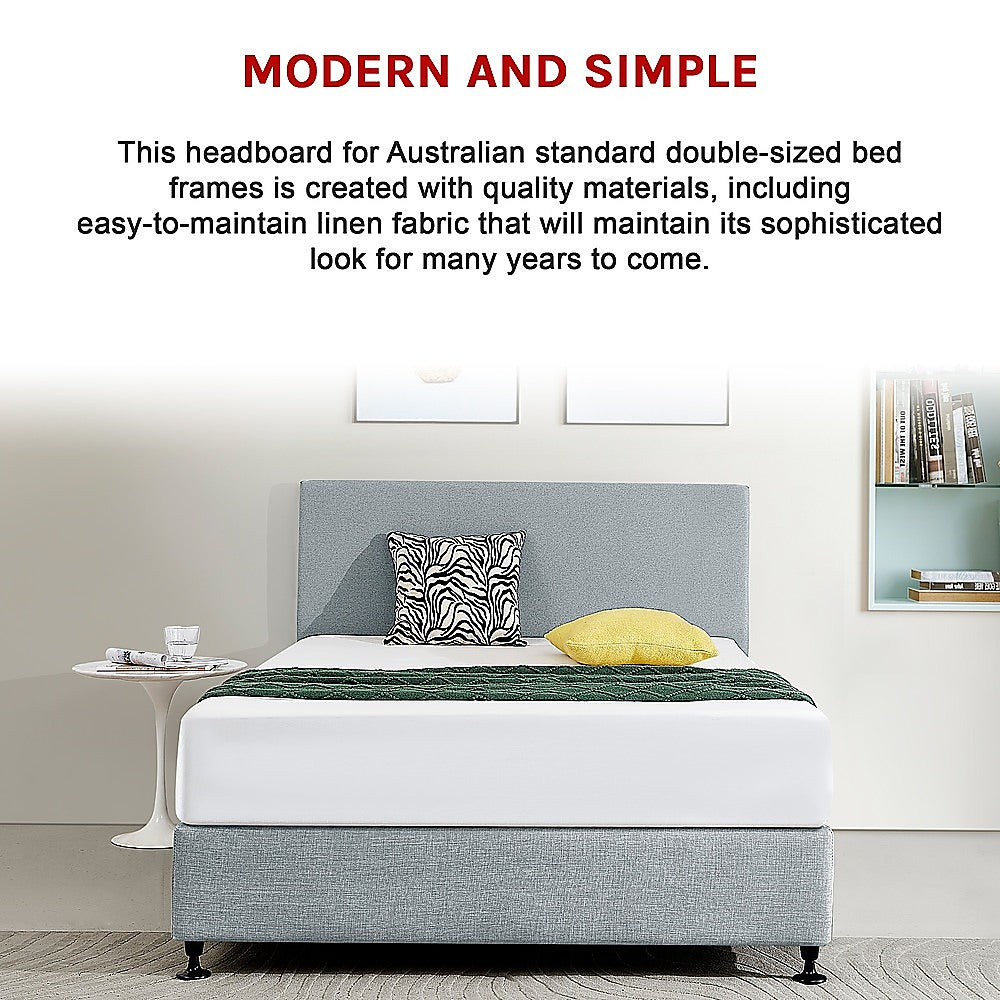 Linen Fabric Double Bed Deluxe Headboard Bedhead - Stone Grey - Cosy Abode