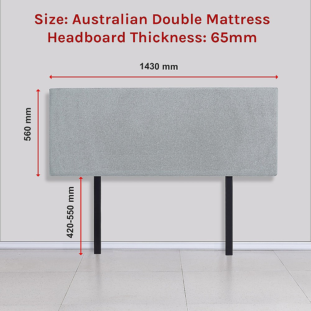 Linen Fabric Double Bed Deluxe Headboard Bedhead - Stone Grey - Cosy Abode