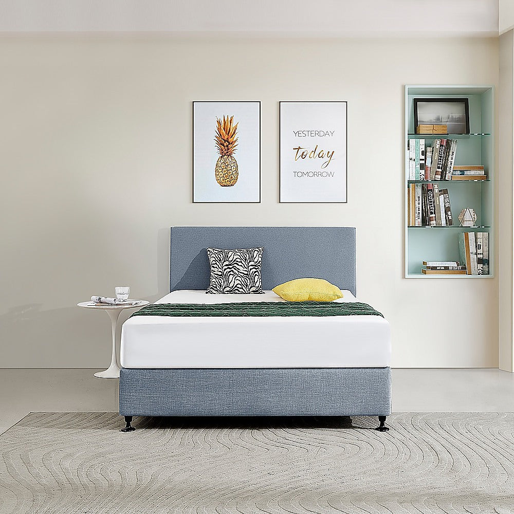 Linen Fabric Double Bed Deluxe Headboard Bedhead - Berlin Blue - Cosy Abode