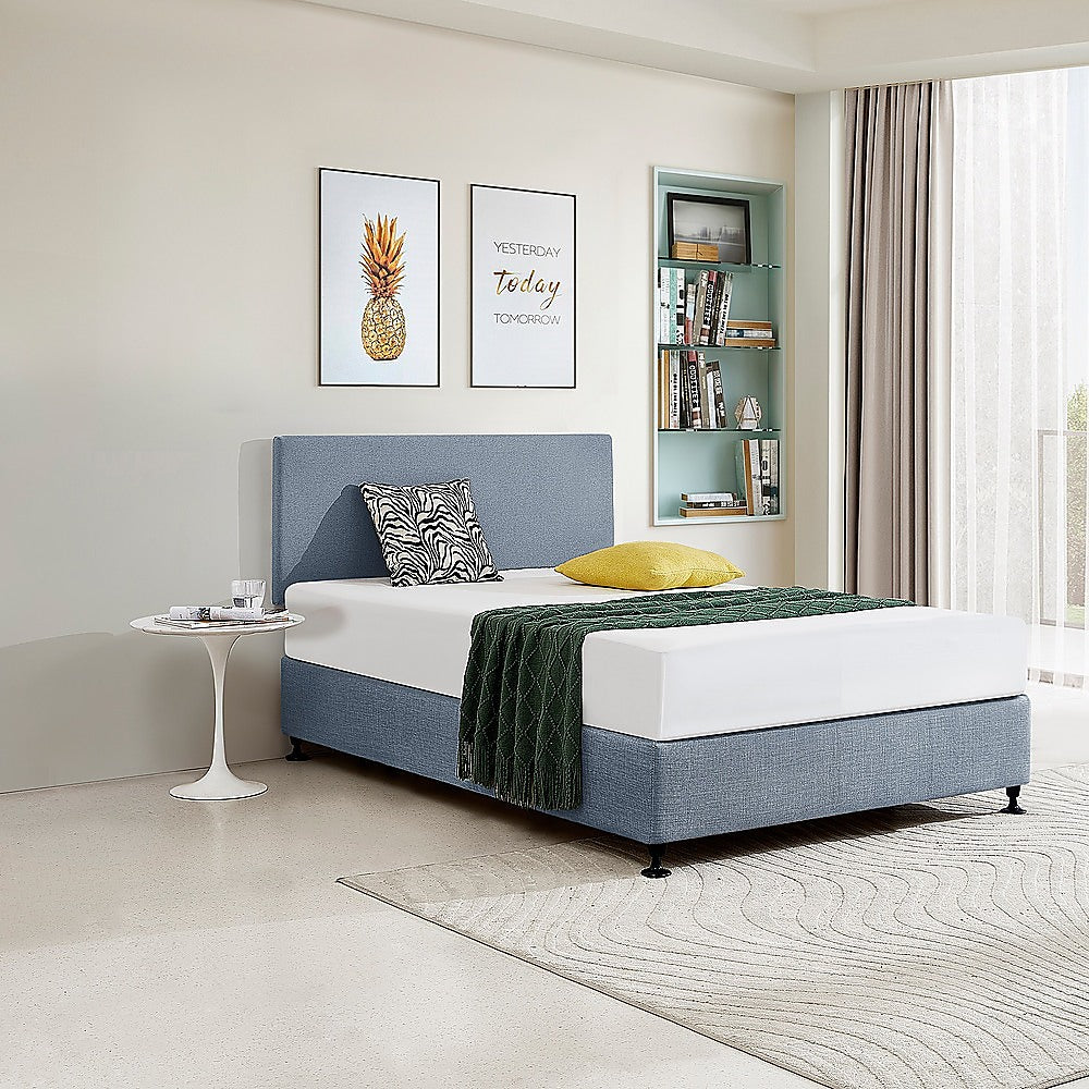 Linen Fabric Double Bed Deluxe Headboard Bedhead - Berlin Blue - Cosy Abode