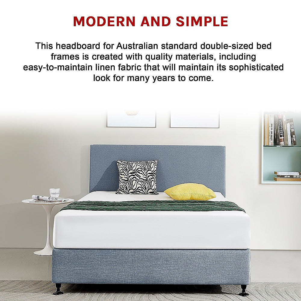 Linen Fabric Double Bed Deluxe Headboard Bedhead - Berlin Blue - Cosy Abode