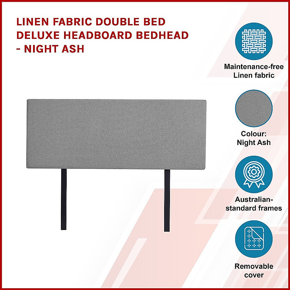 Linen Fabric Double Bed Deluxe Headboard Bedhead - Night Ash - Cosy Abode