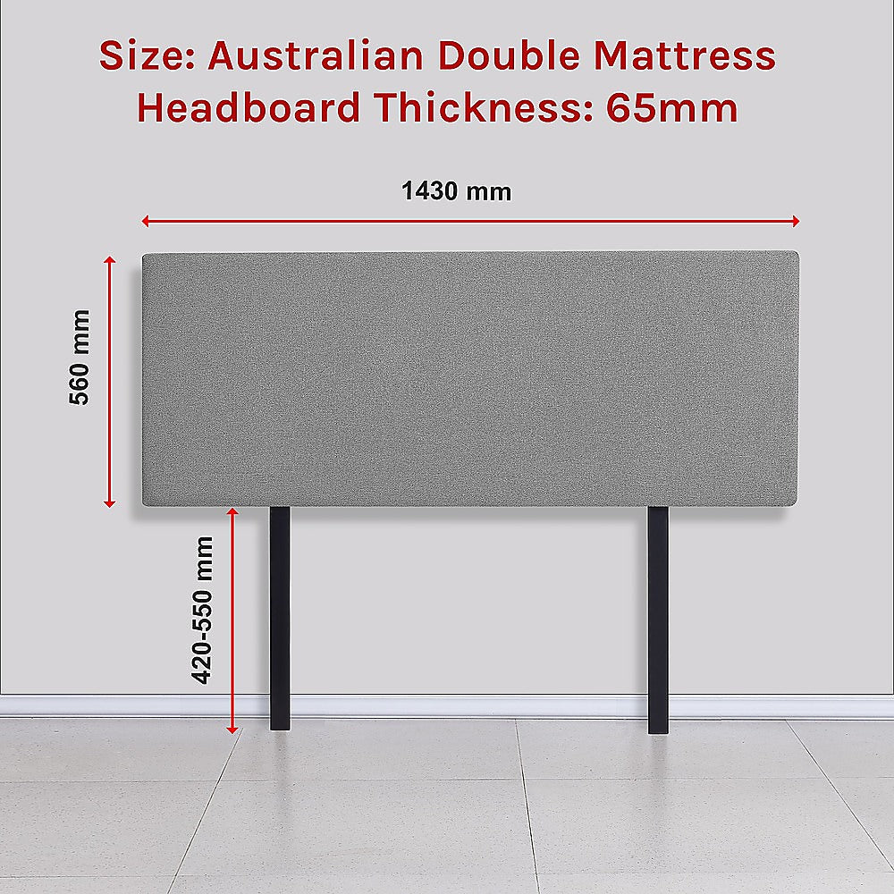 Linen Fabric Double Bed Deluxe Headboard Bedhead - Night Ash - Cosy Abode