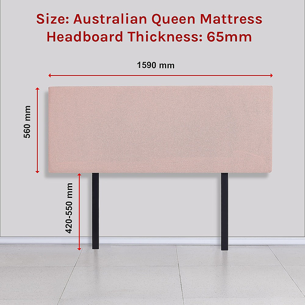 Linen Fabric Queen Bed Deluxe Headboard Bedhead - Pale Pink - Cosy Abode