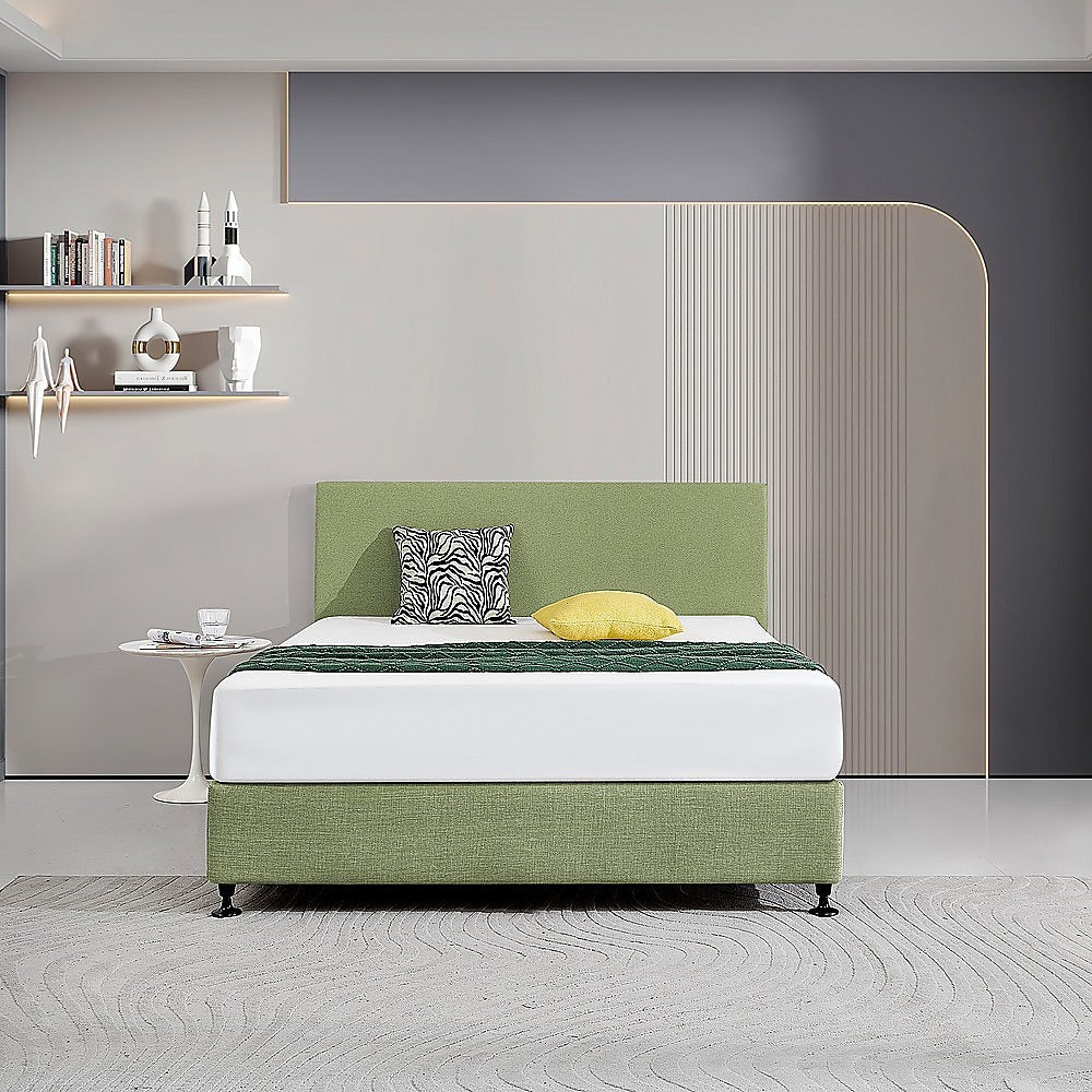 Linen Fabric Queen Bed Deluxe Headboard Bedhead - Olive Green - Cosy Abode