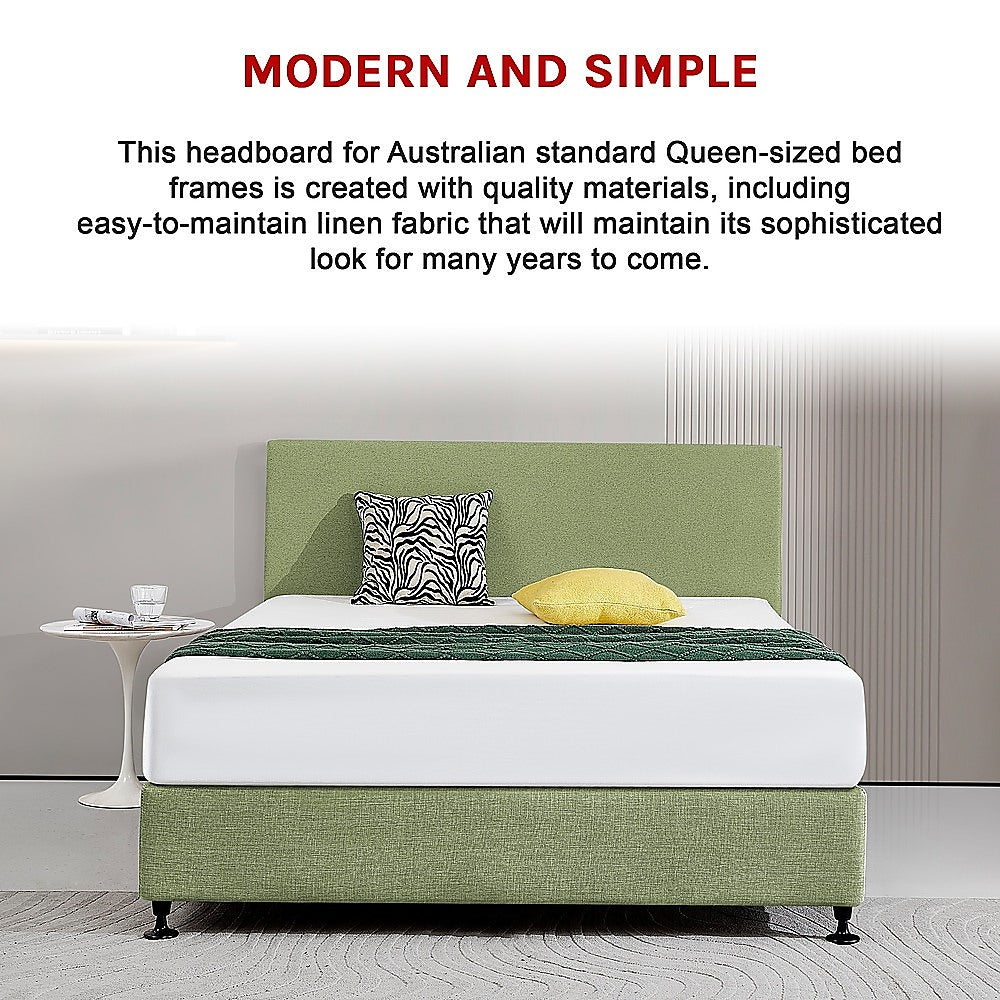 Linen Fabric Queen Bed Deluxe Headboard Bedhead - Olive Green - Cosy Abode
