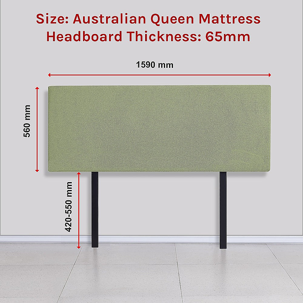 Linen Fabric Queen Bed Deluxe Headboard Bedhead - Olive Green - Cosy Abode