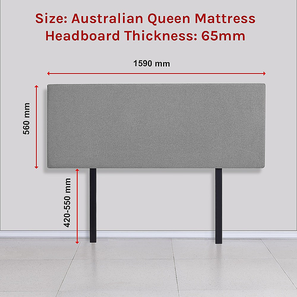 Linen Fabric Queen Bed Deluxe Headboard Bedhead - Night Ash - Cosy Abode