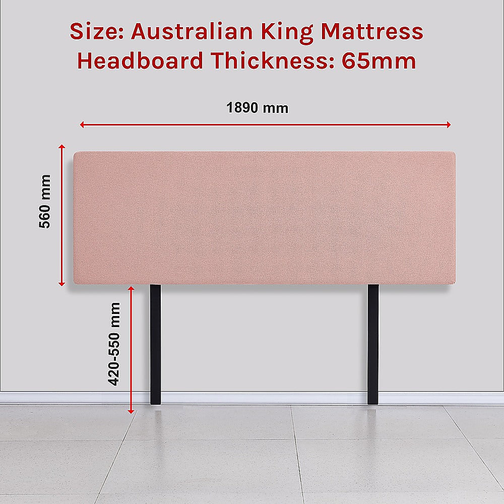 Linen Fabric King Bed Deluxe Headboard Bedhead - Pale Pink - Cosy Abode