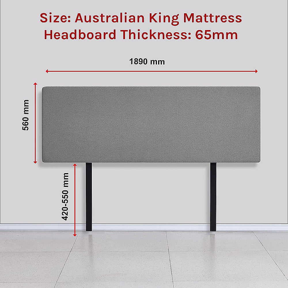 Linen Fabric King Bed Deluxe Headboard Bedhead - Night Ash - Cosy Abode