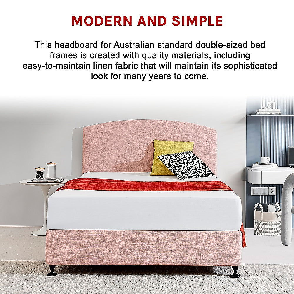 Linen Fabric Double Bed Curved Headboard Bedhead - Pale Pink - Cosy Abode