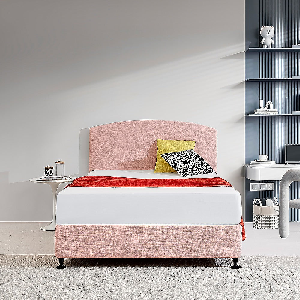 Linen Fabric Double Bed Curved Headboard Bedhead - Pale Pink - Cosy Abode