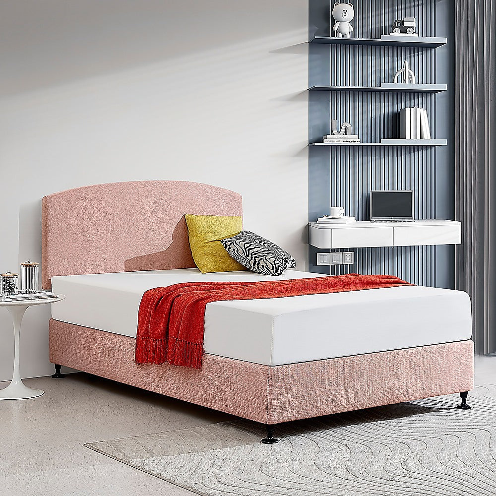 Linen Fabric Double Bed Curved Headboard Bedhead - Pale Pink - Cosy Abode