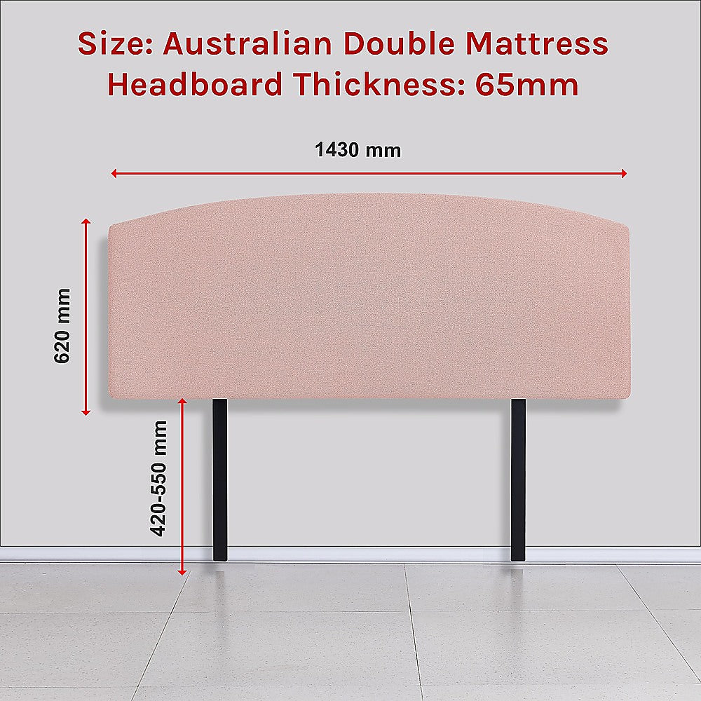 Linen Fabric Double Bed Curved Headboard Bedhead - Pale Pink - Cosy Abode