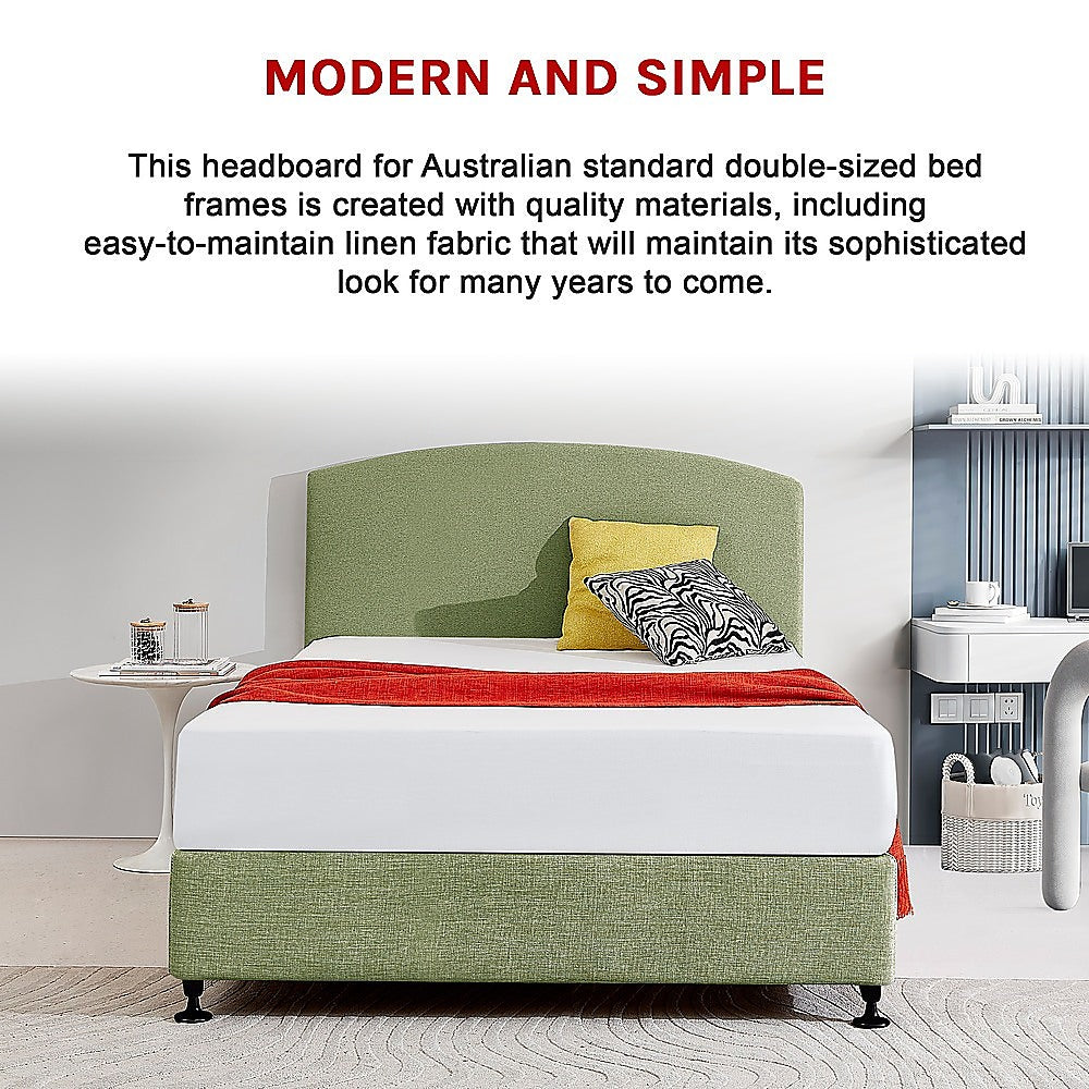 Linen Fabric Double Bed Curved Headboard Bedhead - Olive Green - Cosy Abode