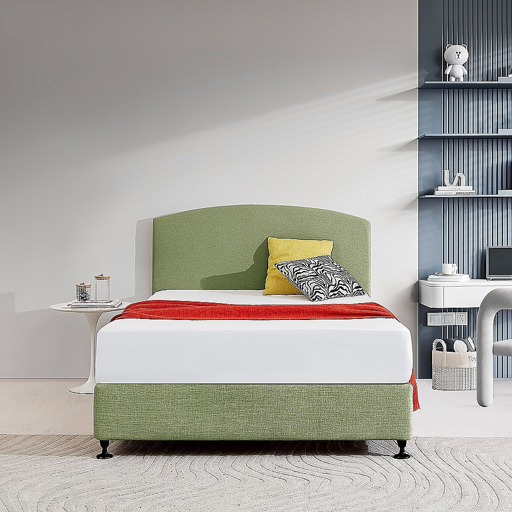 Linen Fabric Double Bed Curved Headboard Bedhead - Olive Green - Cosy Abode