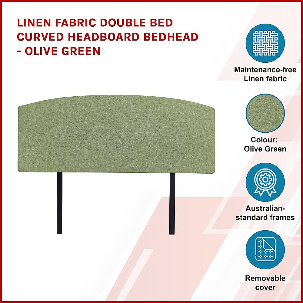 Linen Fabric Double Bed Curved Headboard Bedhead - Olive Green - Cosy Abode