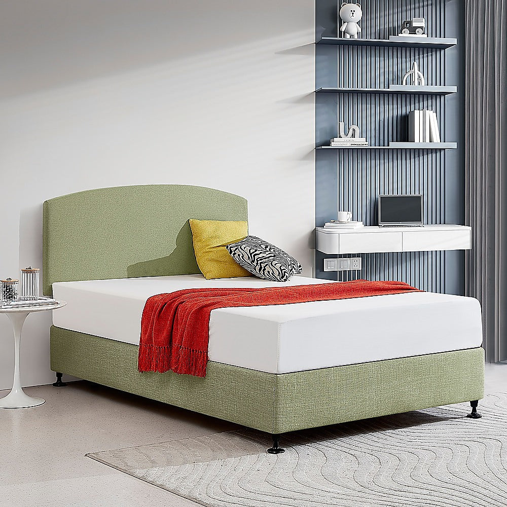 Linen Fabric Double Bed Curved Headboard Bedhead - Olive Green - Cosy Abode