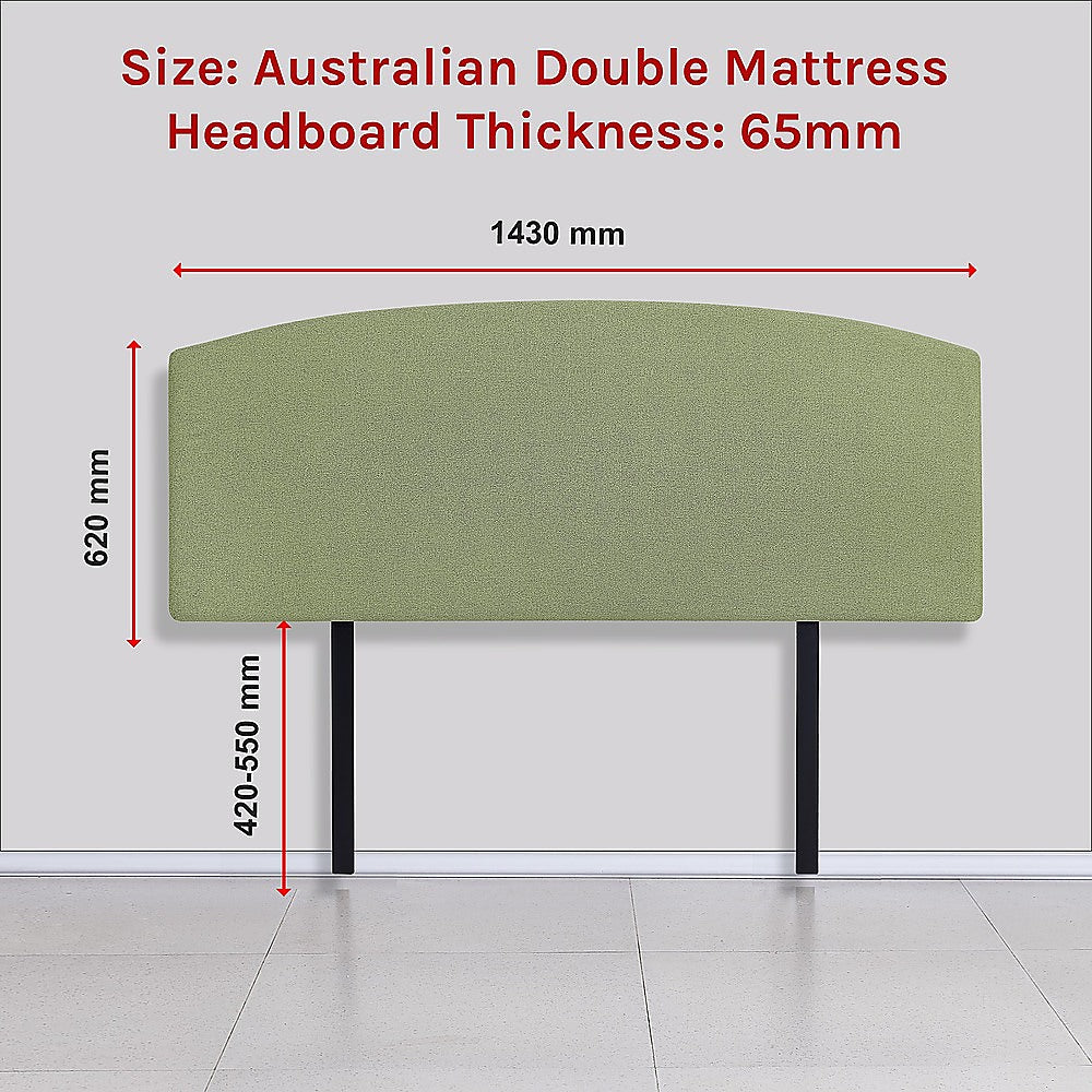 Linen Fabric Double Bed Curved Headboard Bedhead - Olive Green - Cosy Abode