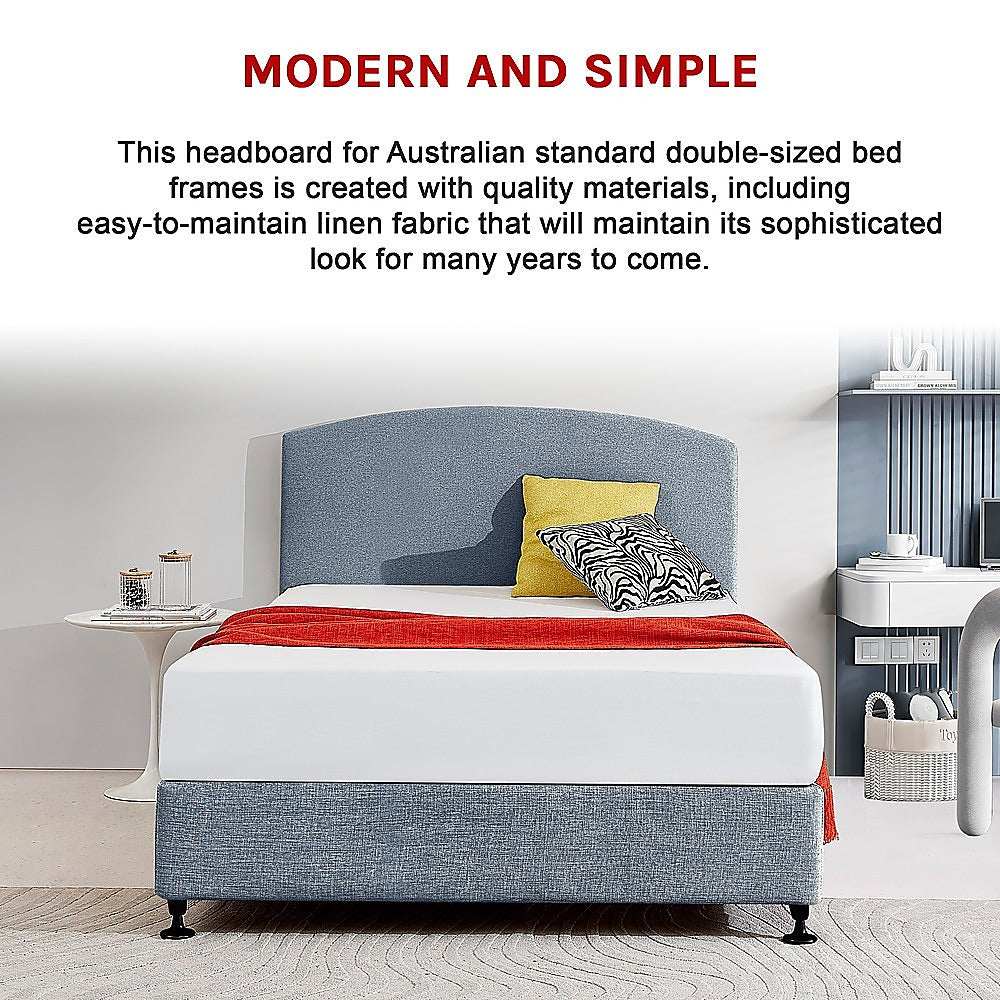 Linen Fabric Double Bed Curved Headboard Bedhead - Berlin Blue - Cosy Abode