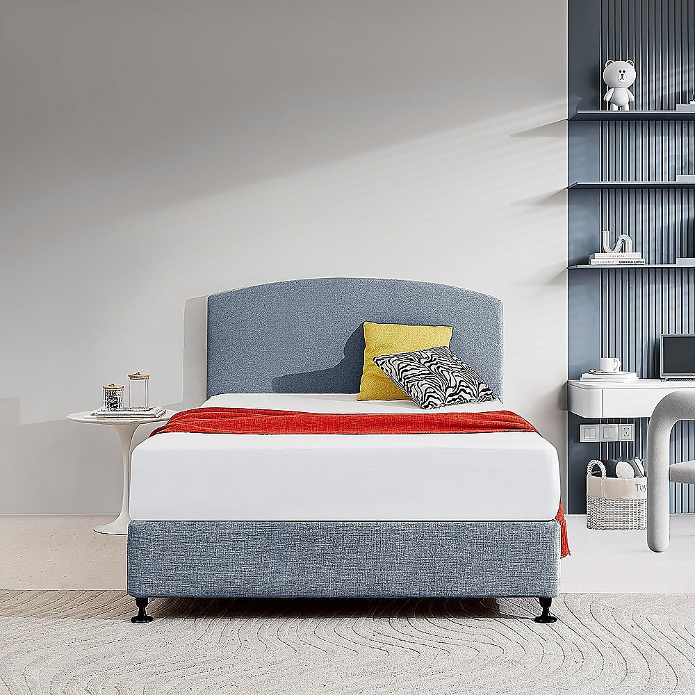Linen Fabric Double Bed Curved Headboard Bedhead - Berlin Blue - Cosy Abode