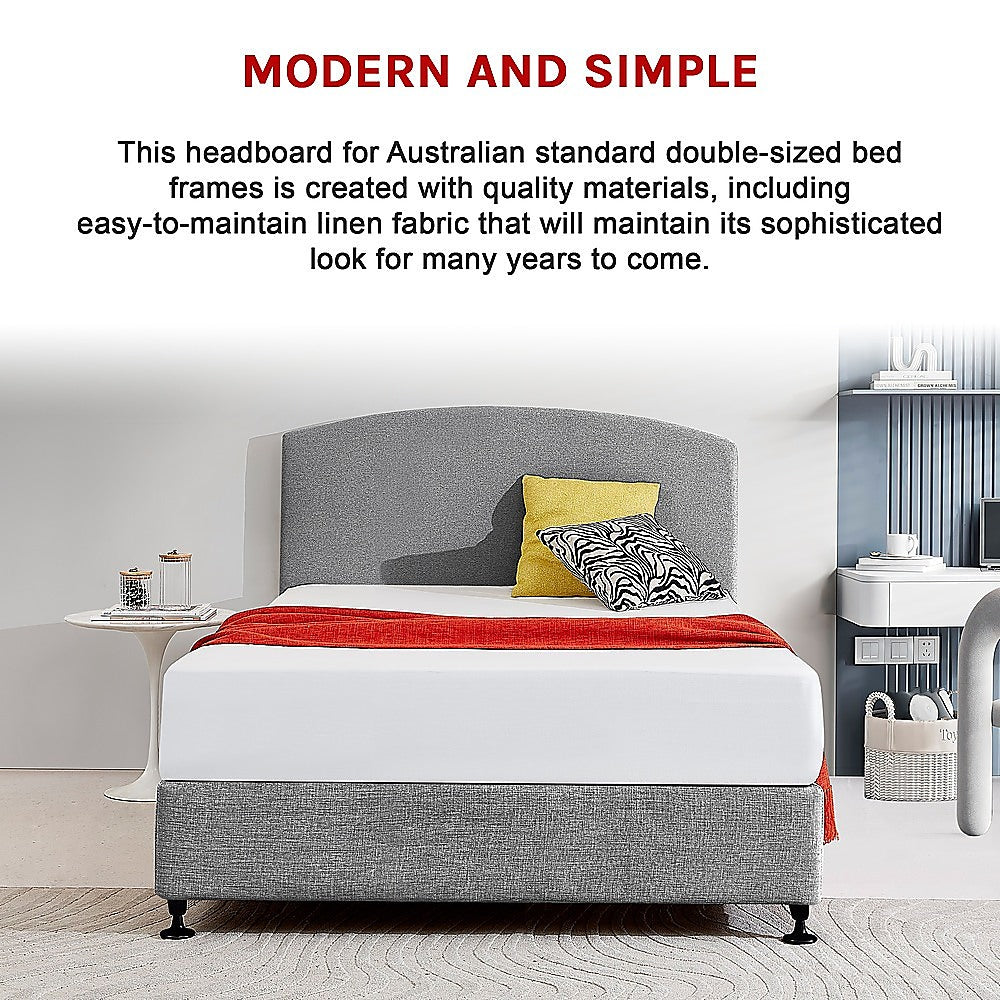 Linen Fabric Double Bed Curved Headboard Bedhead - Night Ash - Cosy Abode