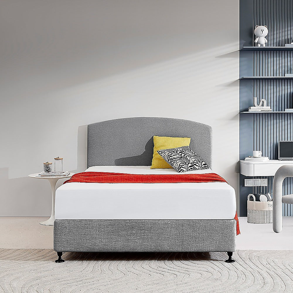 Linen Fabric Double Bed Curved Headboard Bedhead - Night Ash - Cosy Abode