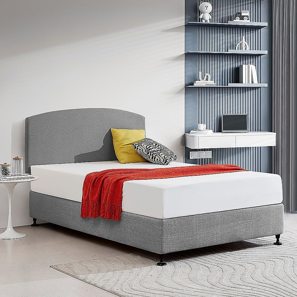 Linen Fabric Double Bed Curved Headboard Bedhead - Night Ash - Cosy Abode