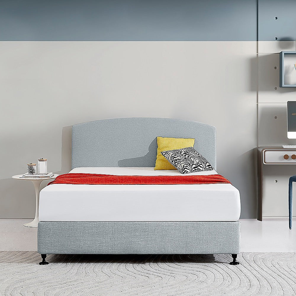 Linen Fabric Queen Bed Curved Headboard Bedhead - Stone Grey - Cosy Abode