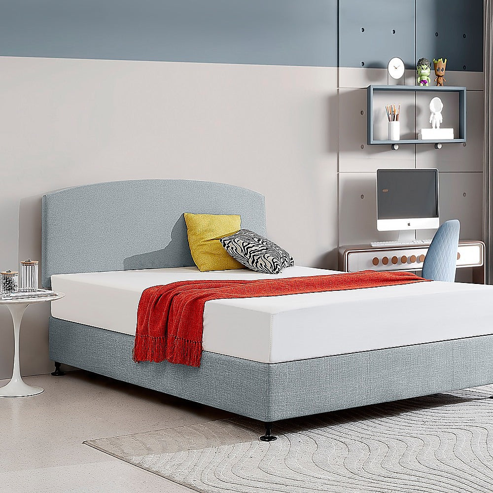 Linen Fabric Queen Bed Curved Headboard Bedhead - Stone Grey - Cosy Abode
