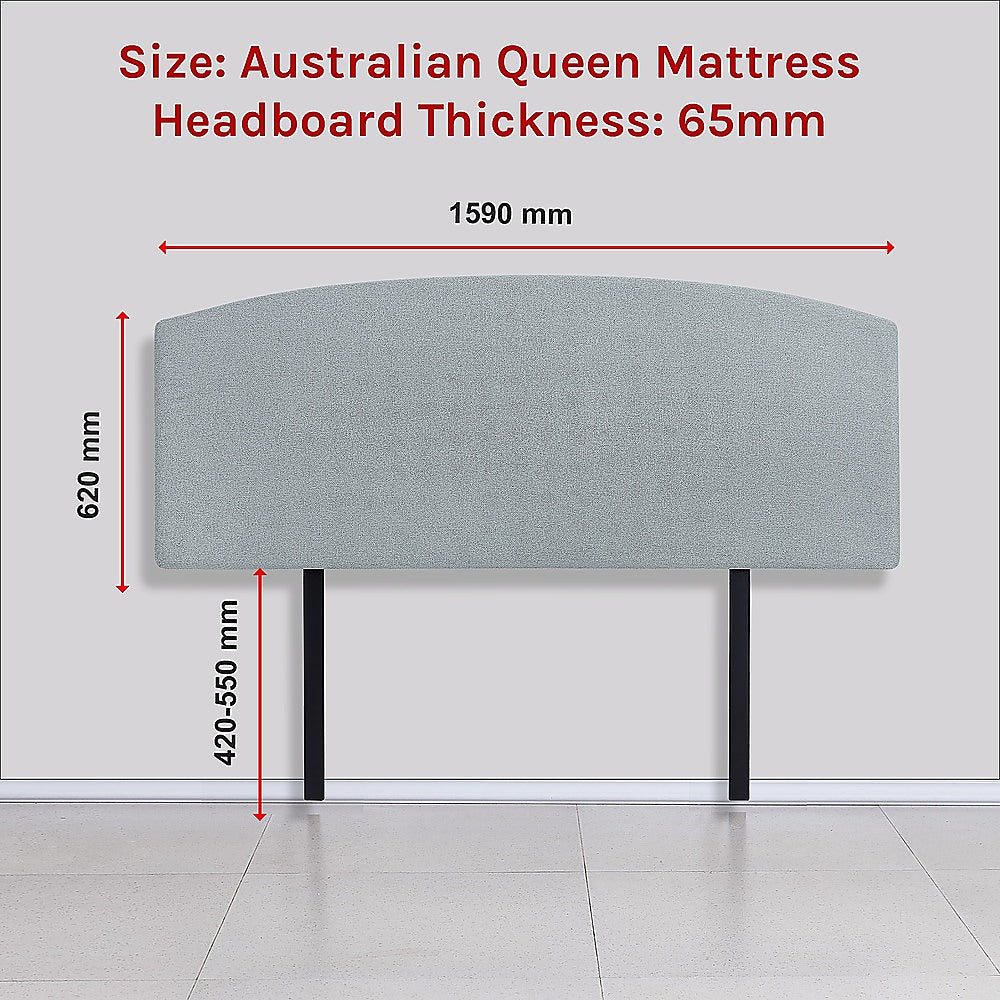 Linen Fabric Queen Bed Curved Headboard Bedhead - Stone Grey - Cosy Abode