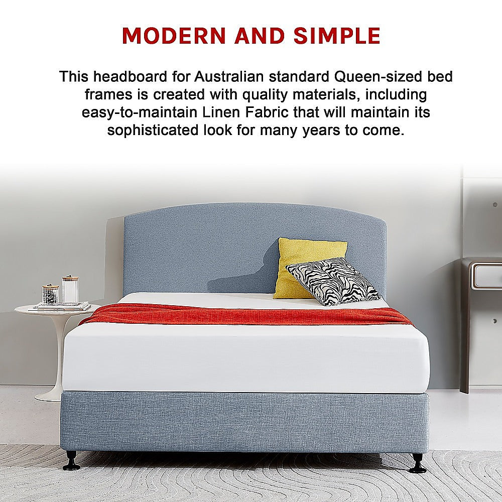 Linen Fabric Queen Bed Curved Headboard Bedhead - Berlin Blue - Cosy Abode