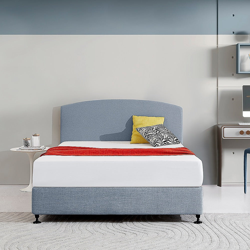 Linen Fabric Queen Bed Curved Headboard Bedhead - Berlin Blue - Cosy Abode