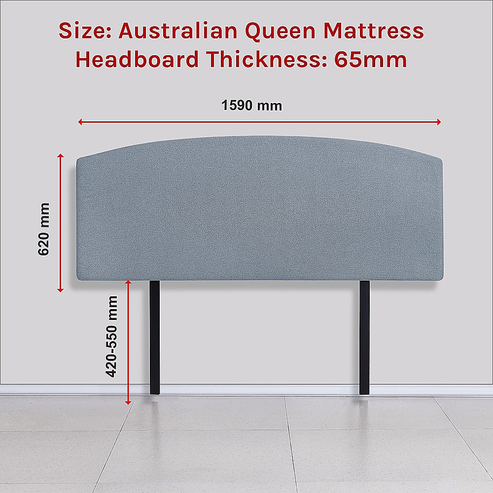 Linen Fabric Queen Bed Curved Headboard Bedhead - Berlin Blue - Cosy Abode