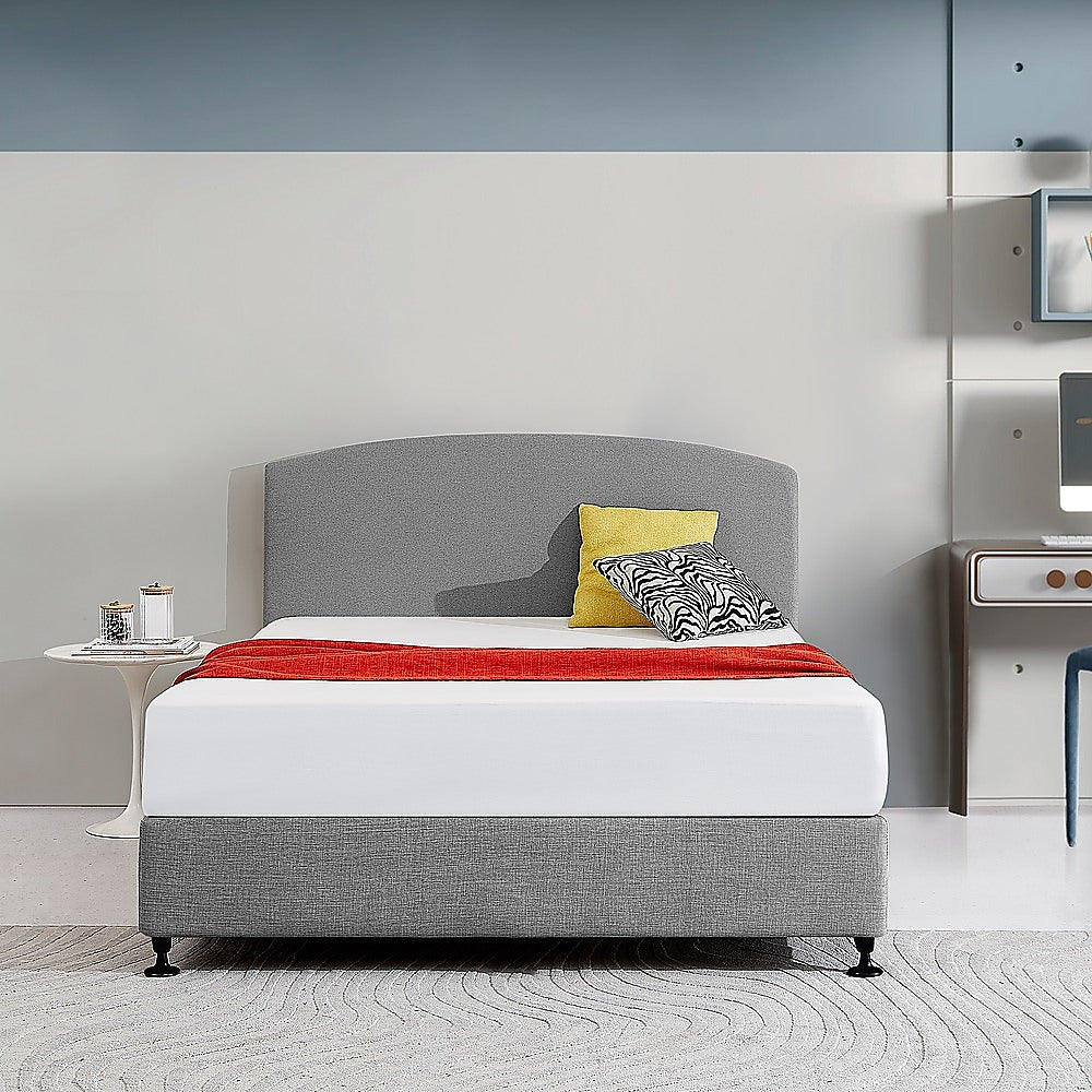 Linen Fabric Queen Bed Curved Headboard Bedhead - Night Ash - Cosy Abode