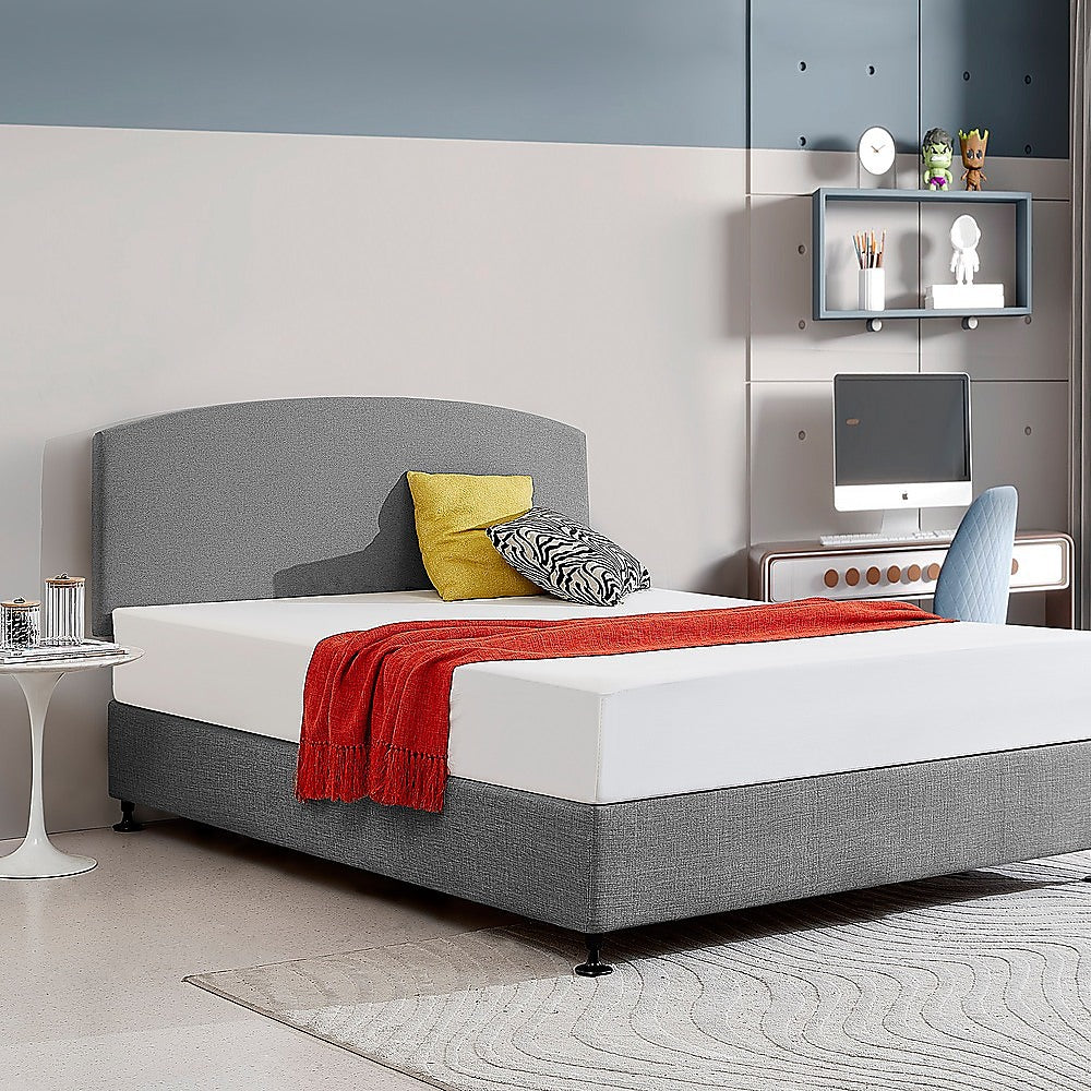 Linen Fabric Queen Bed Curved Headboard Bedhead - Night Ash - Cosy Abode
